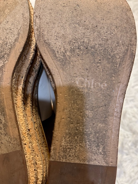 Chloe Camille Wedge Slide Sandals white Tan Gold Cork Platform - Picture 13 of 16